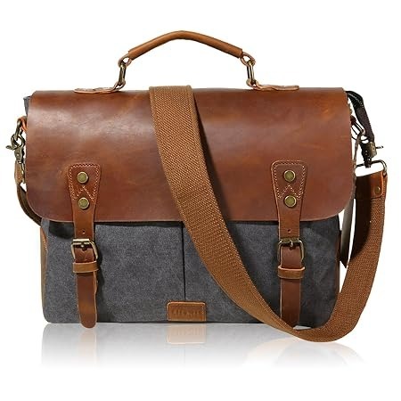Rover Leather Canvas Messenger Bag Briefcase Laptop Bag (Dark Grey) –  Rustic Town India